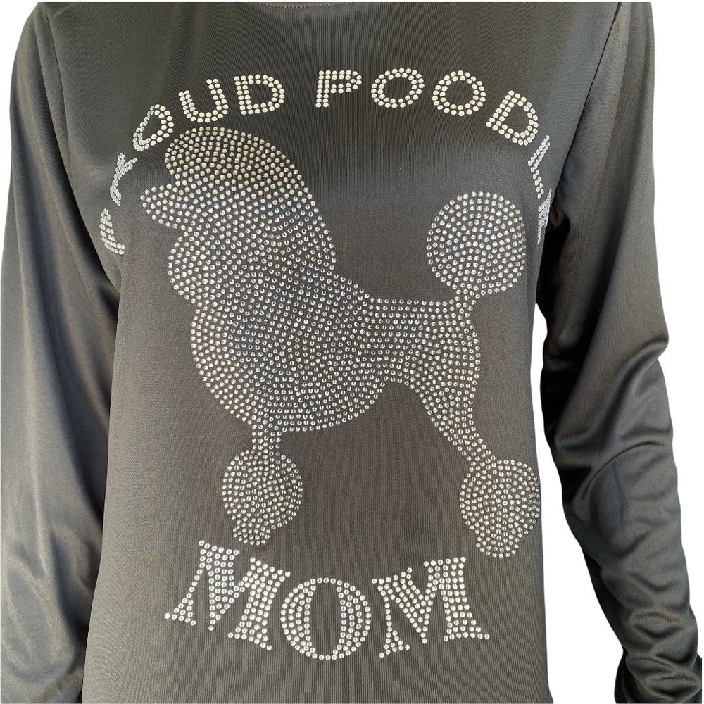 Proud Poodle Mom Rhinestone Cooling Performance Long Sleeve Crew Shirt
